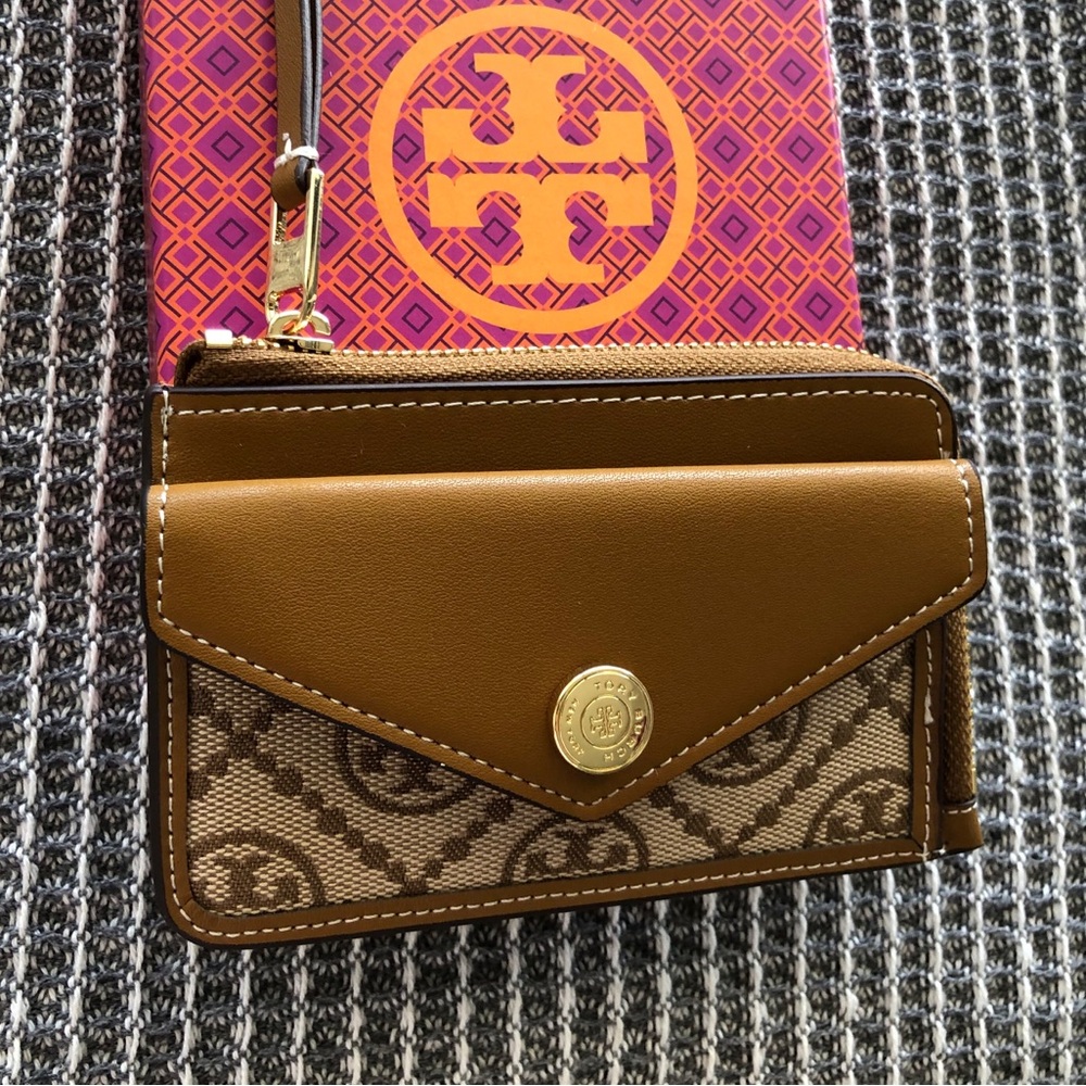 Tory Burch Brown and Tan Card Holder
